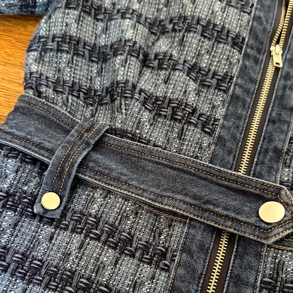 Jason Wu denim & tweed Striped Zip-Front Short Sleeve Dress - Picture 2 of 5